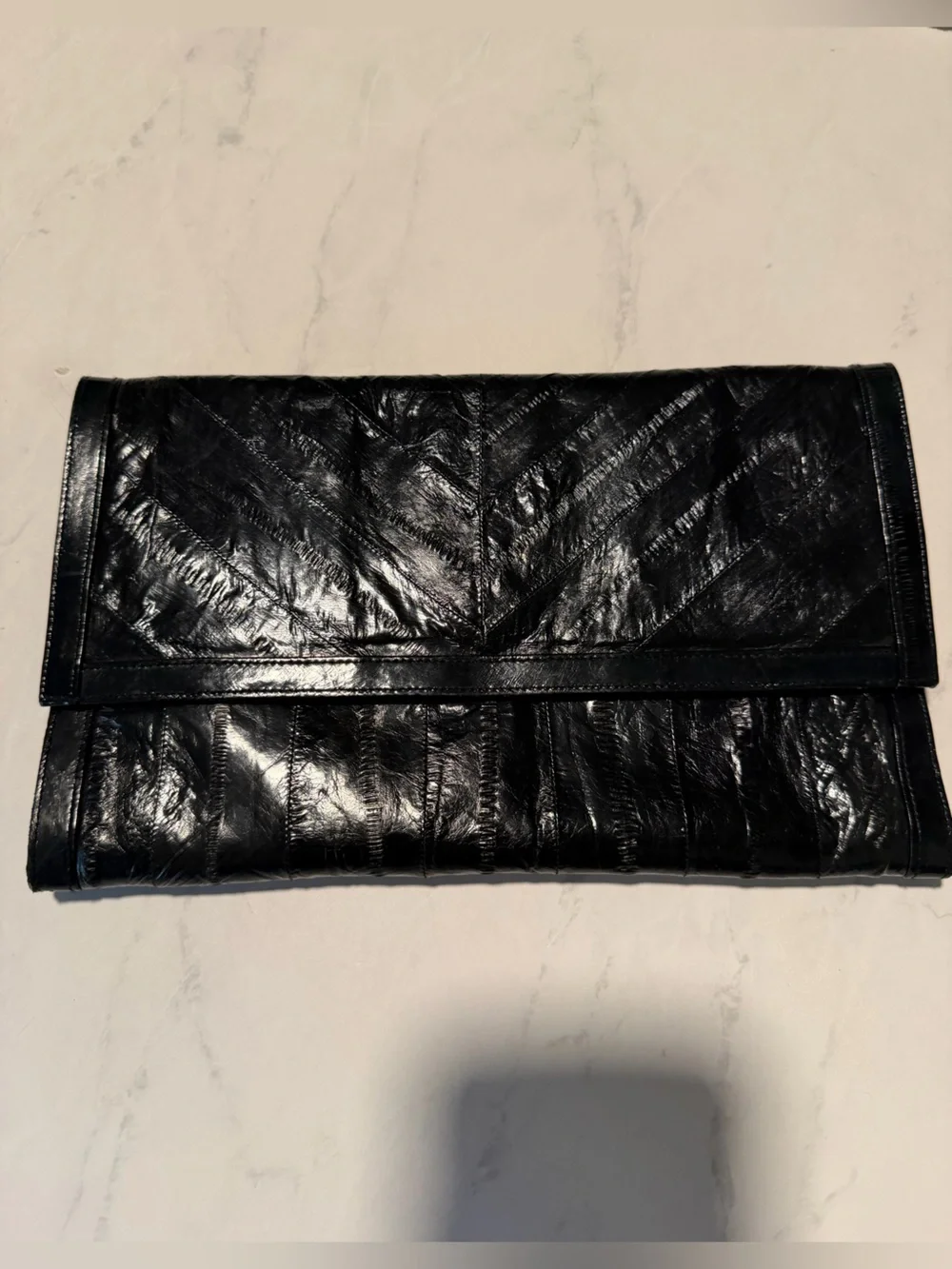 Black Eel Skin Leather Vintage Clutch